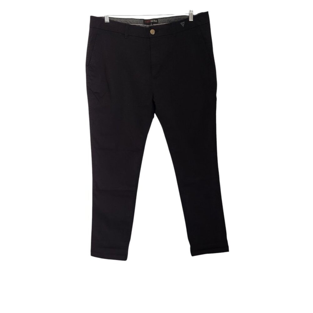 Guess Pants Chino Straight Stretch Black Logo Office Business Casual Mens 38x30‎